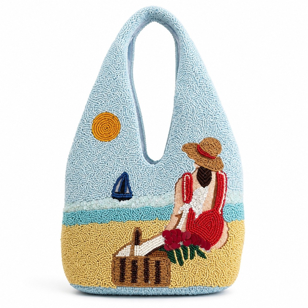 Handcrafted in India Viral Beaded Beach Bag Boho Resortcore Vacation Coastal NEW - Picture 1 of 10